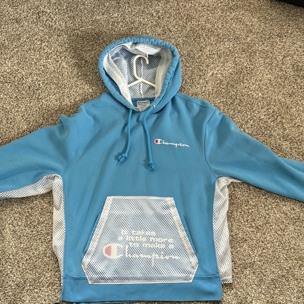 Champion Blue Hoodie with Mesh Accents